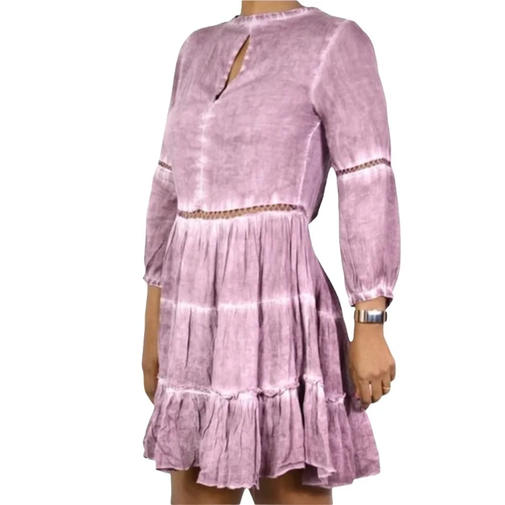 NWT Sea Gypsies Purple Mineral Wash Boho Tiered Long Sleeve Dress - Picture 2 of 16